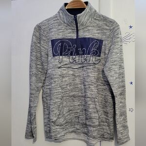 Victoria's Secret PINK Pullover Sweatshirt Gray 1/4 Zipper Size Small